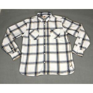 Levis Flannel Shirt Mens Size L‎ Plaid White Blue Gold Button Up Long Sleeve